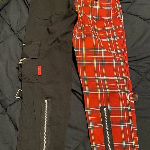 Tripp nyc Royal Bones Red Plaid Split Leg Jeans - Picture 3 of 3